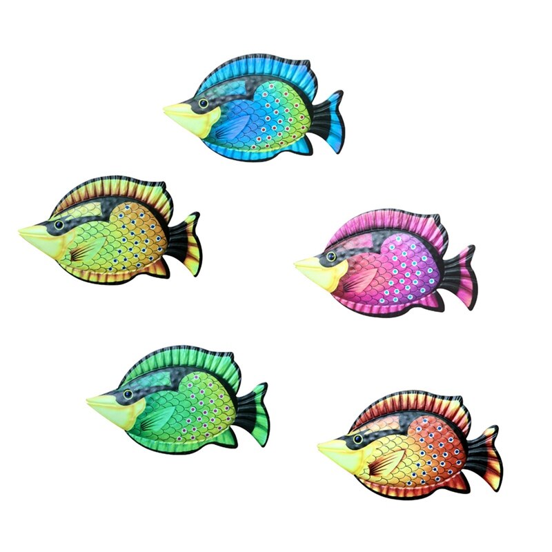 Metal Fish Wall Art For Home And Garden Decoration Outdoor Animales Jardin Colour Glass Statues Sculptures