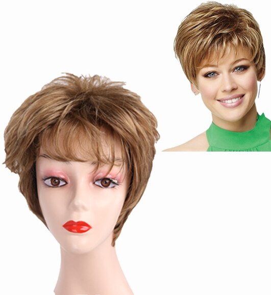 Amir Straight Short Synthetic Hair Wigs For Women Ombre Brown Blonde Puff Female Wig With Part Side Bangs Layer Wig: Default Title