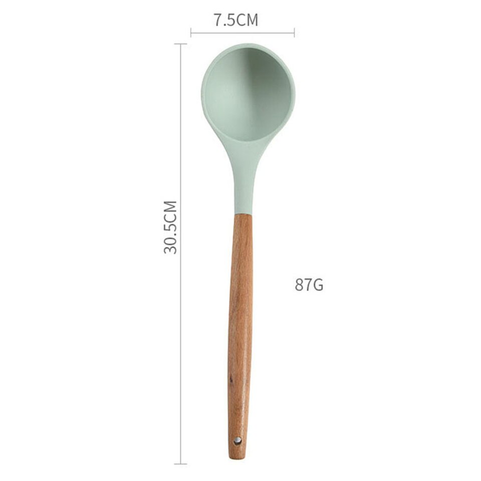 Silicone Kitchen Soup Spoon Cooking Spoons Wood Handle Spoon Kitchen Accessori