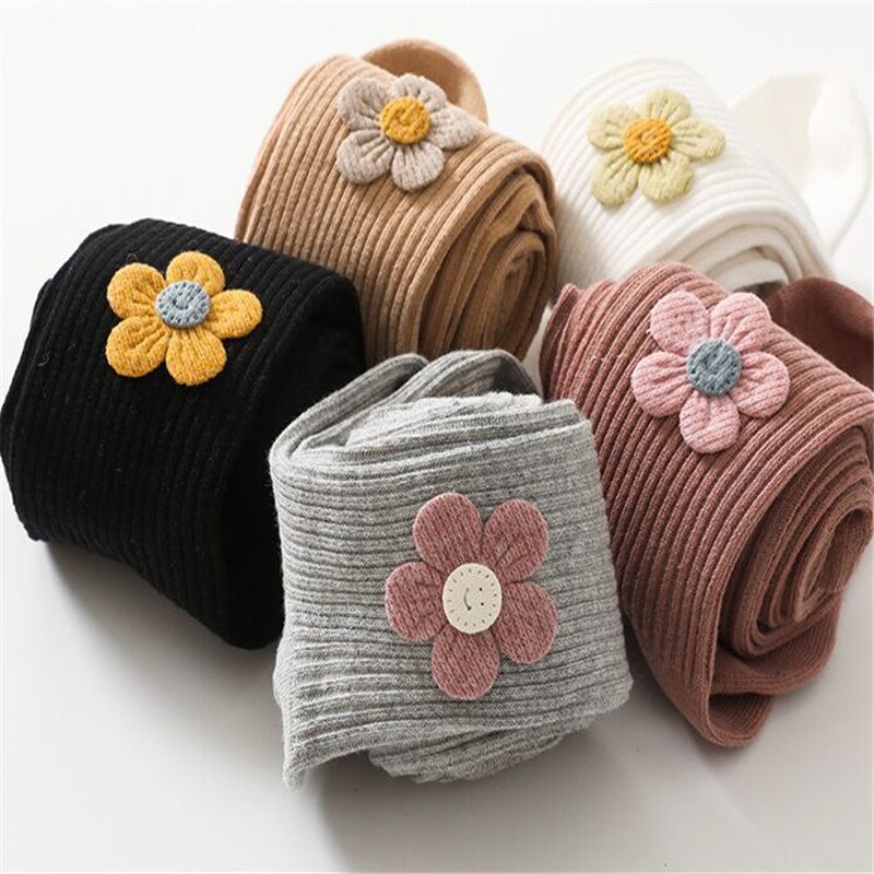 Mallas de algodón con estampado Floral para niñas, pantis lisos a rayas, de punto, para primavera y otoño