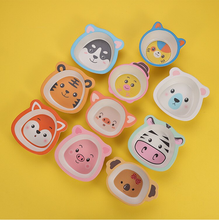 Cartoon Bamboo Fiber Baby Solid Food Bowl -Resistant Children's Cute Eating Bowl Kindergarten Bowls
