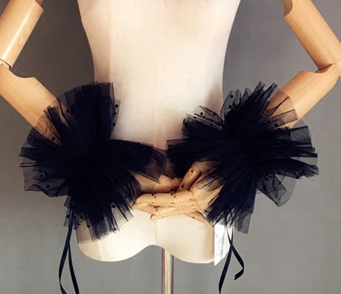 Écharpe portefeuille noire rétro gothique pour femmes, robe blanche à col haut, veste châle en Tulle doux, cape boléro avec manches détachables,: Wrist Black