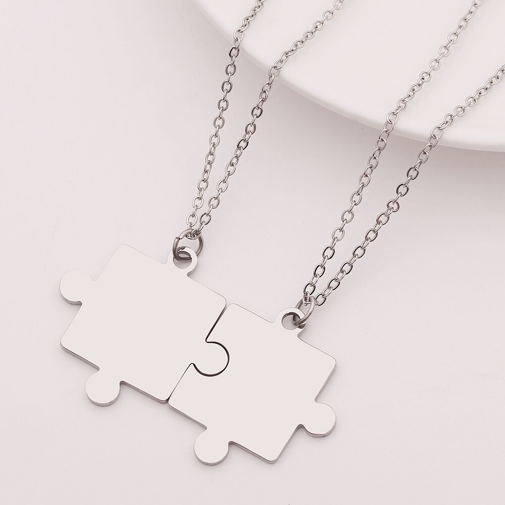 Couples Jigsaw Necklaces 2pcs/Set For Women Lover&#39;s Gold And Black Silver Color Puzzle Pendant Love Necklace Jewelry