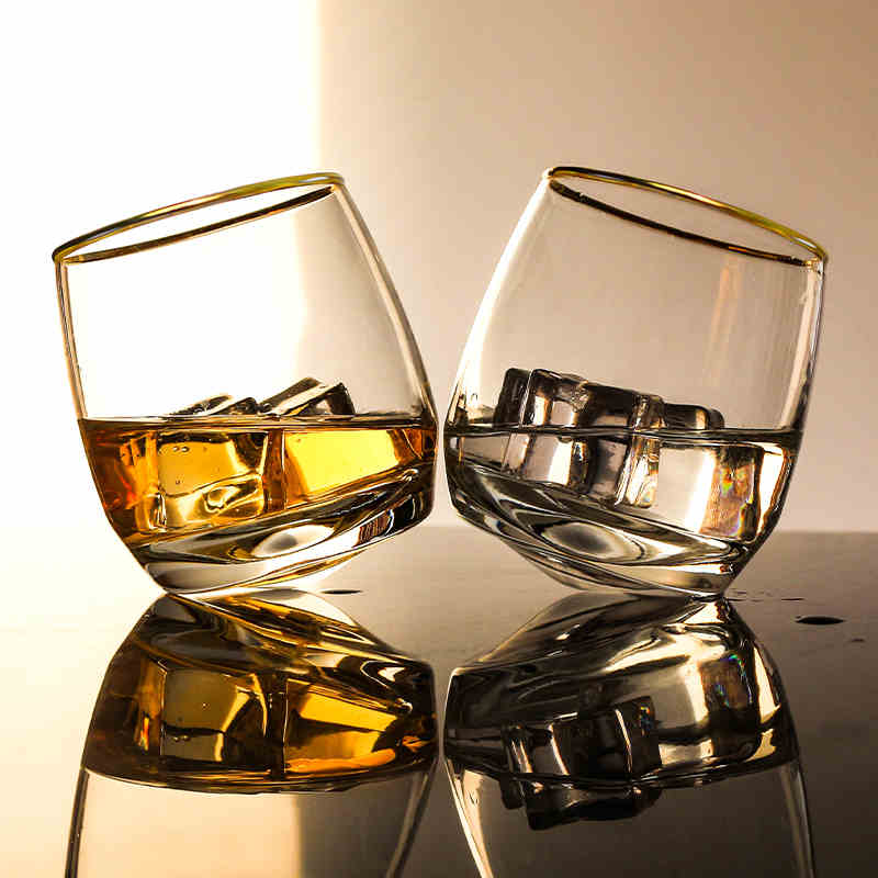 Slanted Wine Glasses Hand Blown Stemless Wine Glasses, Rock and Roll Rocking Whiskey Glasses Tumbler Gyrate Wine Glasse