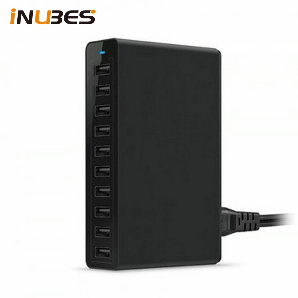 60W Fast 10 Ports USB Charger for iPhone iPad Kindle Samsung Xiaomi Charging Station Dock Multi USB Charger Desktop with Cable