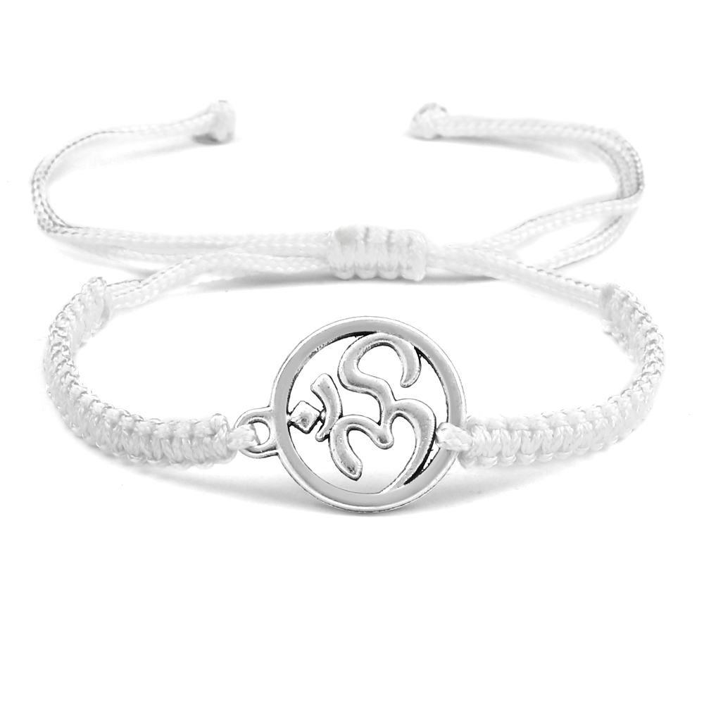 Charm OM símbolo hecho a mano cuerda trenzada ajustable rojo negro pulseras mujeres hombres joyería de de la suerte para Amiga oración: Estampado en caliente
