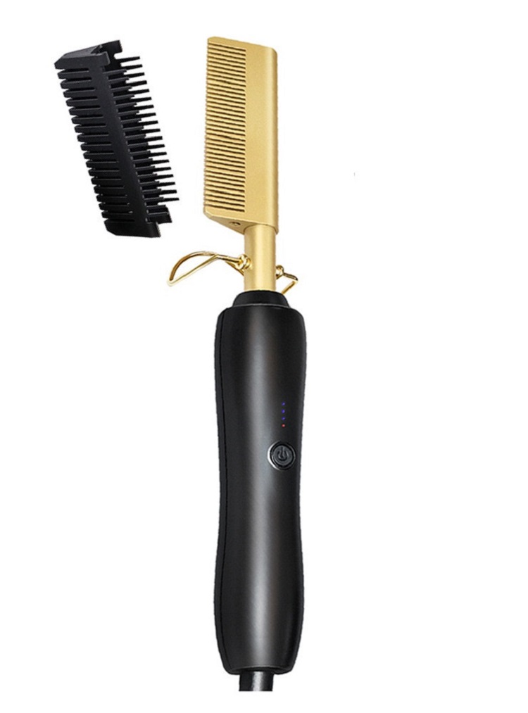 Comb Hair Straightener Electric Comb Brush Flat Iron Electric Heating Comb With LCD Display Hair Straightener For Wig: Orange / EU