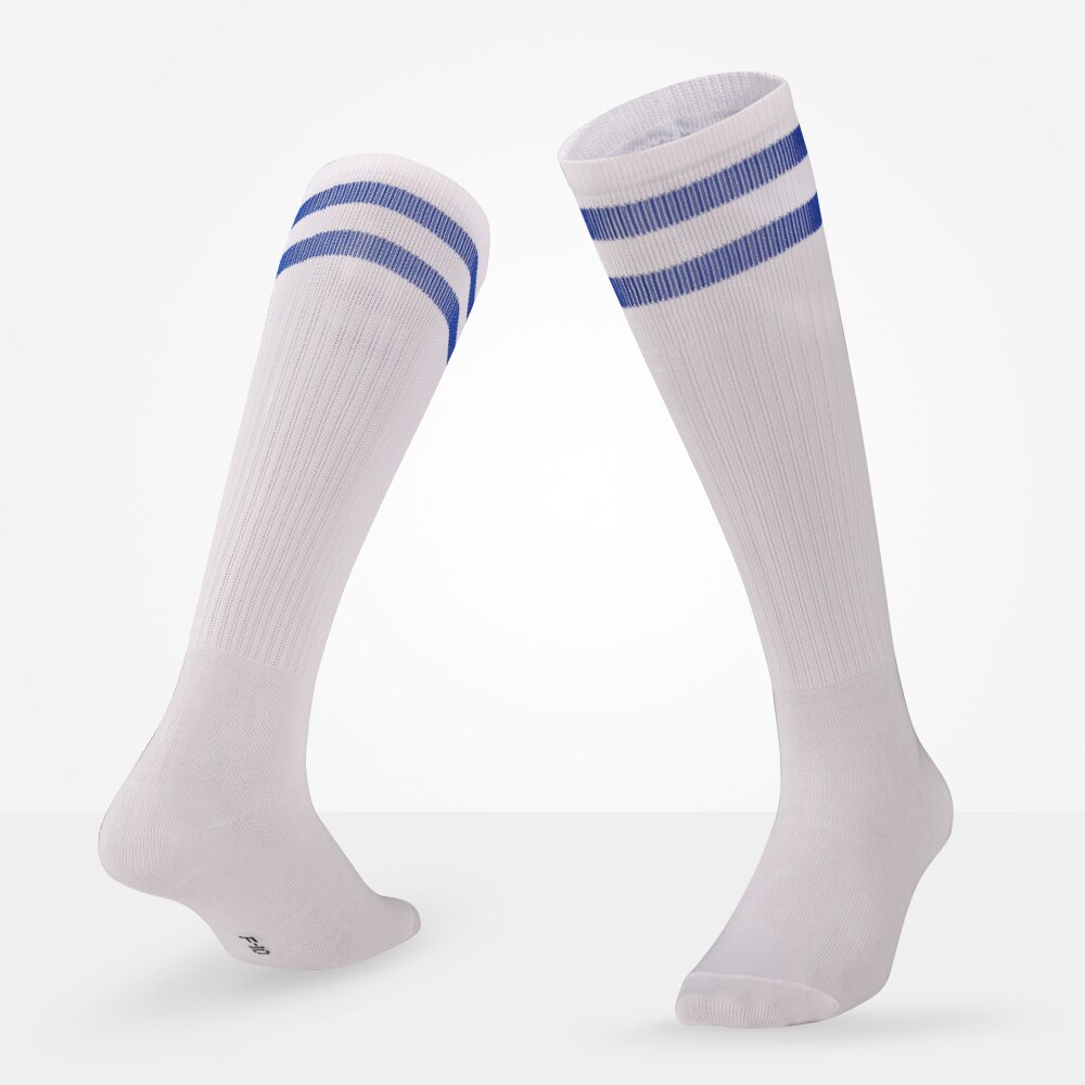 Brothock figli Adulti di calcio calze Da Uomo calze sezione sottile skid calze di formazione di estate al ginocchio calzini cheer leader calzini: White Blue / child size 31-37