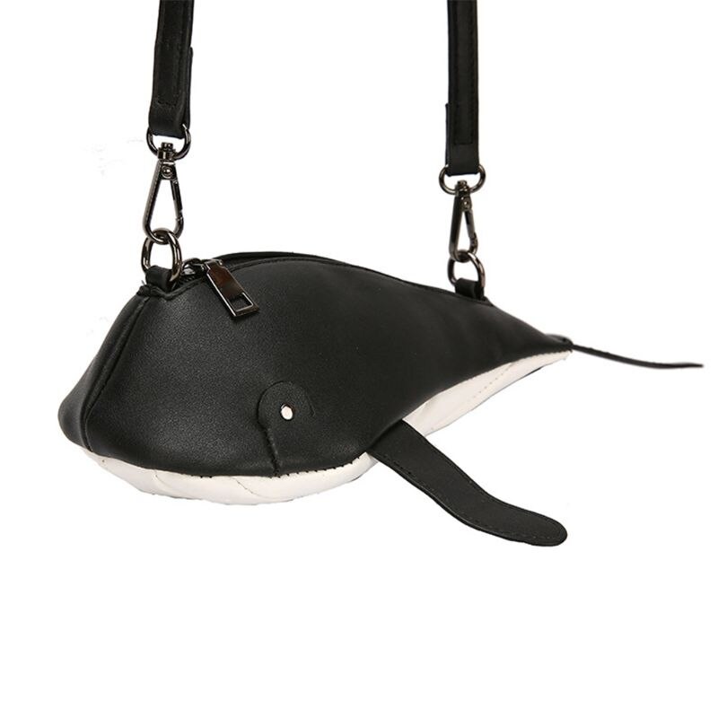 Bolso de mano de piel sintética con forma de ballena, bandolera de mensajero para mujer: Black