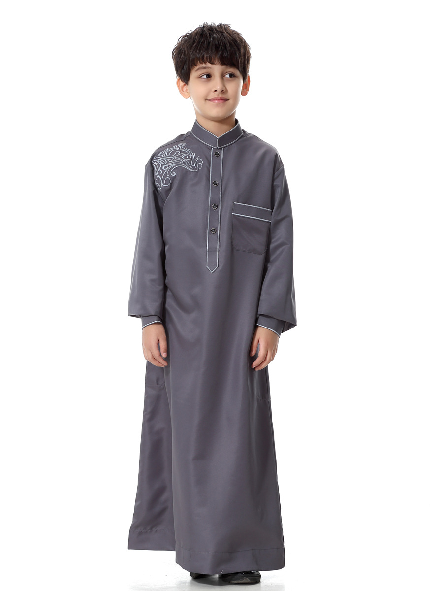 Arabische Moslim Kids Boy Jubba Thobe Abaya Kimono Lange Jurk Kaftan Voor Kinderen Islamitische Kleding Lange Gewaden Jurk Dubai Arab: M / Bruin