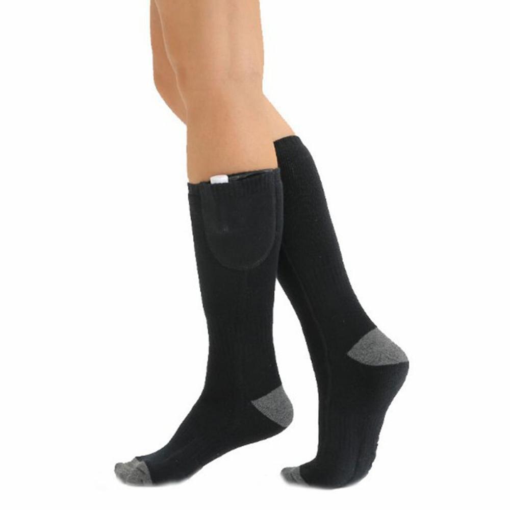 Elektriske opvarmede sokker kvinder mænd varme fødder behagelige vinter varme sokker genopladeligt batteri bomuld vaskbare opvarmede sokker: Sort grå
