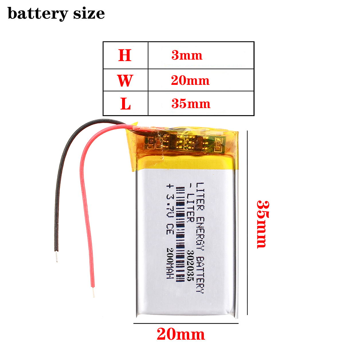 3.7V lithium polymer battery 302035 032035 200mAh MP3 MP4 Bluetooth 3*20*35mm lithium battery small stereo bluetooth GPS