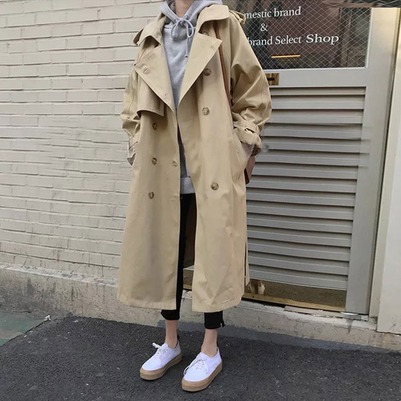 Höst dam trenchcoat ledig oversize dubbelknäppt vintage ytterkläder skärp kvinnlig vindjacka chic kappa vår