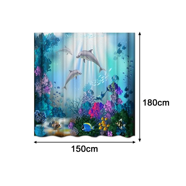 Ocean Dolphin Toilet Seat Waterproof Shower Curtain Set Toilet Cover Non-Slip Comfortable Bathroom Mat Bath Decoration: 1.5M x 1.8M Curtain