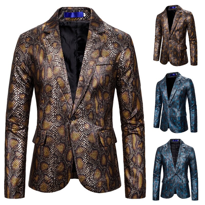 Shiny Men Suit&amp;Blazer One Piece Python Pattern Formal Casual Business Trendy Male Suit Jacket In Stock