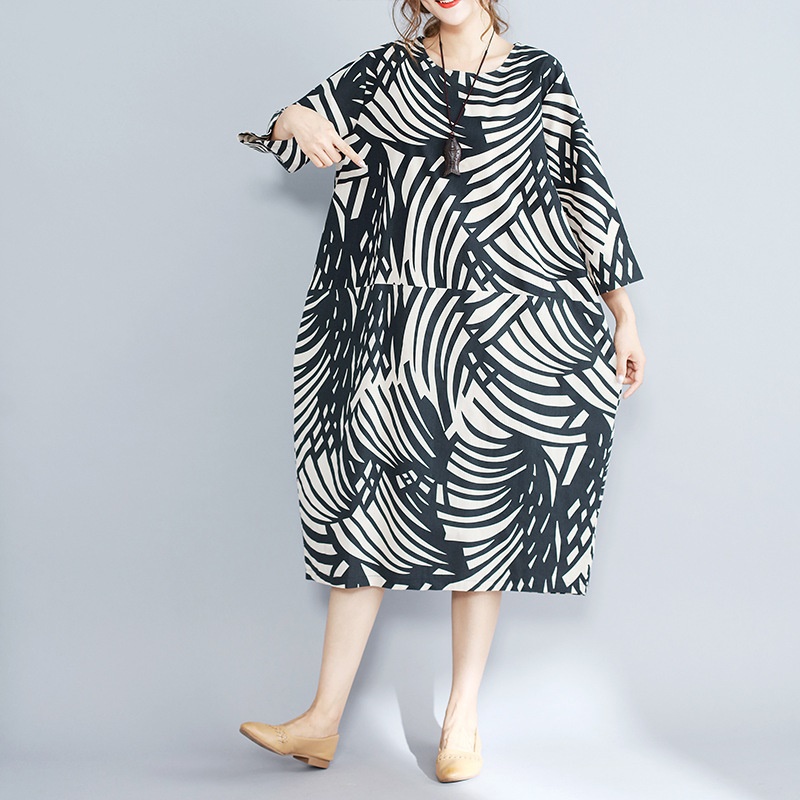 Kåbe vintage femme sommer forår kjole print blomstret bomuld hør koreansk kjole løs oversize boheme kjole  ta1556