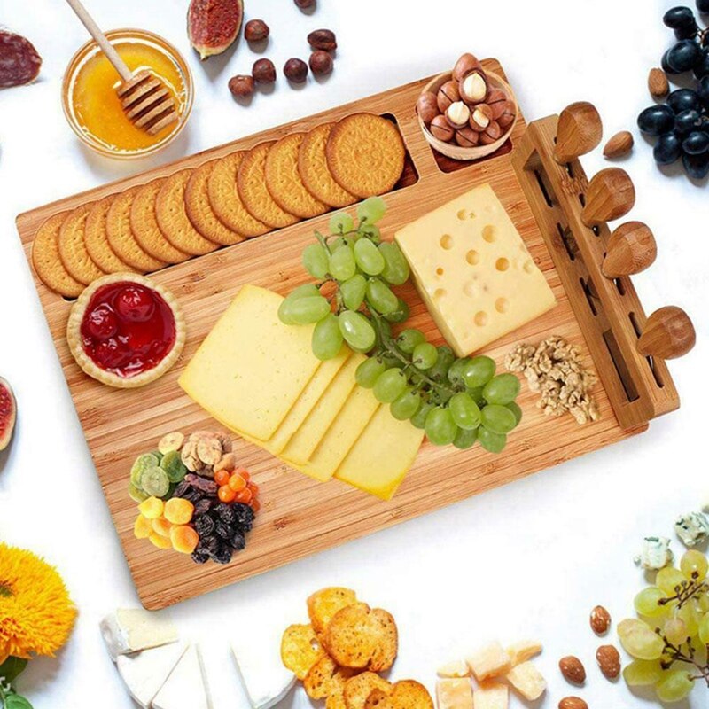 Bamboo Cheese Board Set Meat Charcuterie Platter Serving Tray For Make Cheeses Appetizers Fruits Delicious Meats