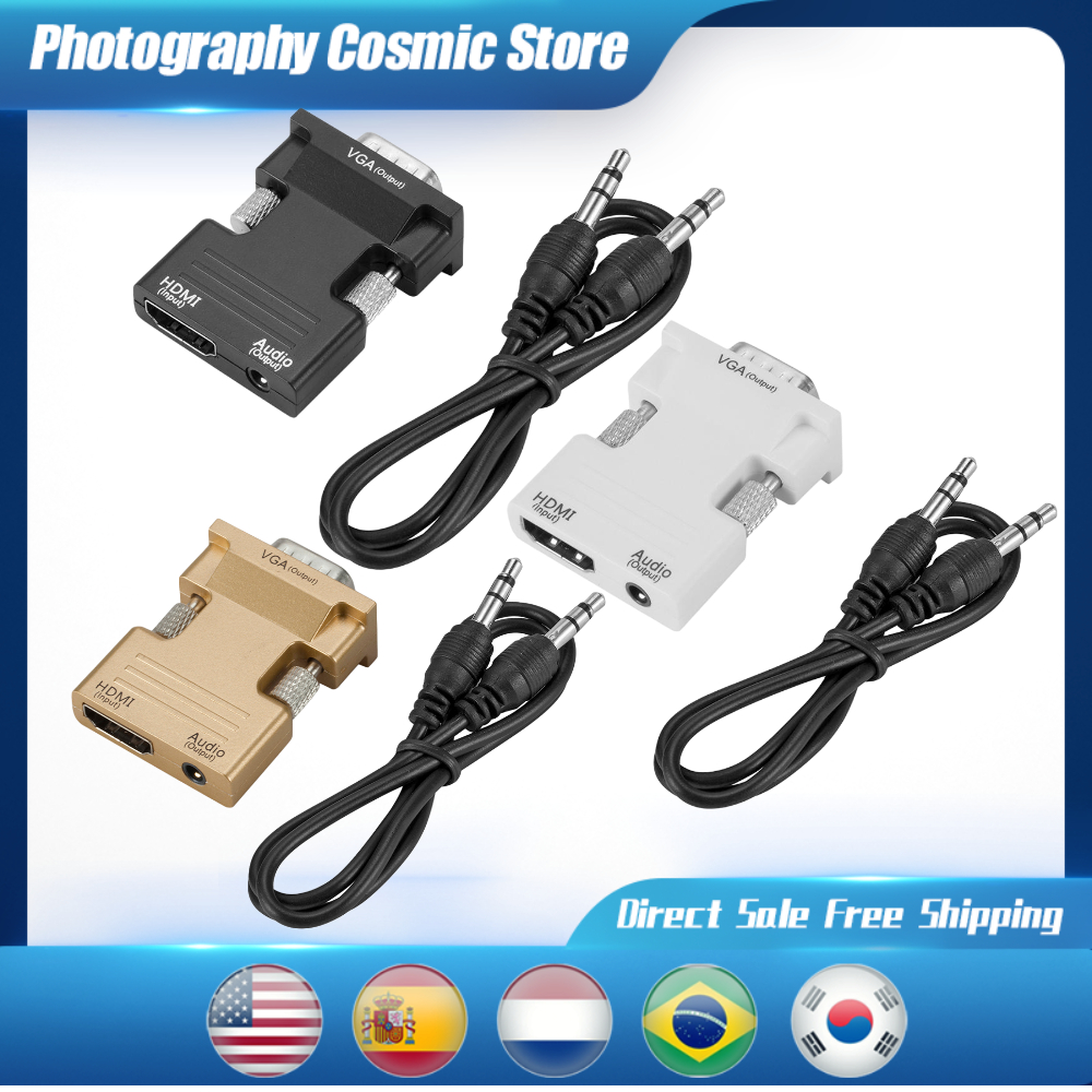 HDMI Female to VGA Male Converter Support HDCP 1 / 1.1 / 1.2 with Audio Cable Support 1080P Signal Output for Computer Set-top B