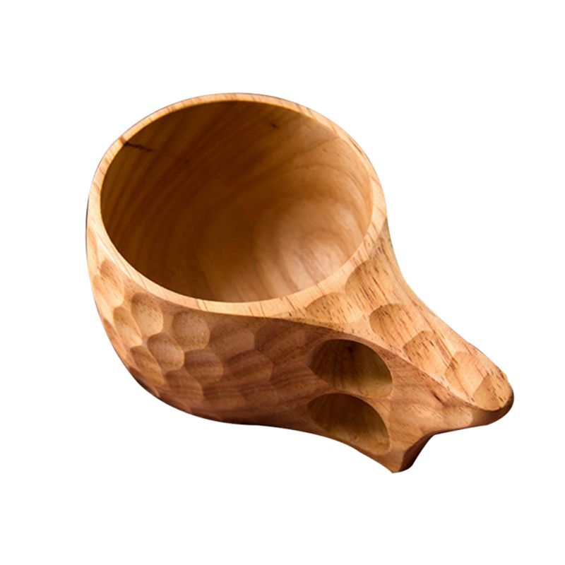 Träkopp te kaffe mugg bärbar utomhus naturlig trä dricksmjölk kopp med handtag heminredning drinkware kuksa kasa tekopp: D