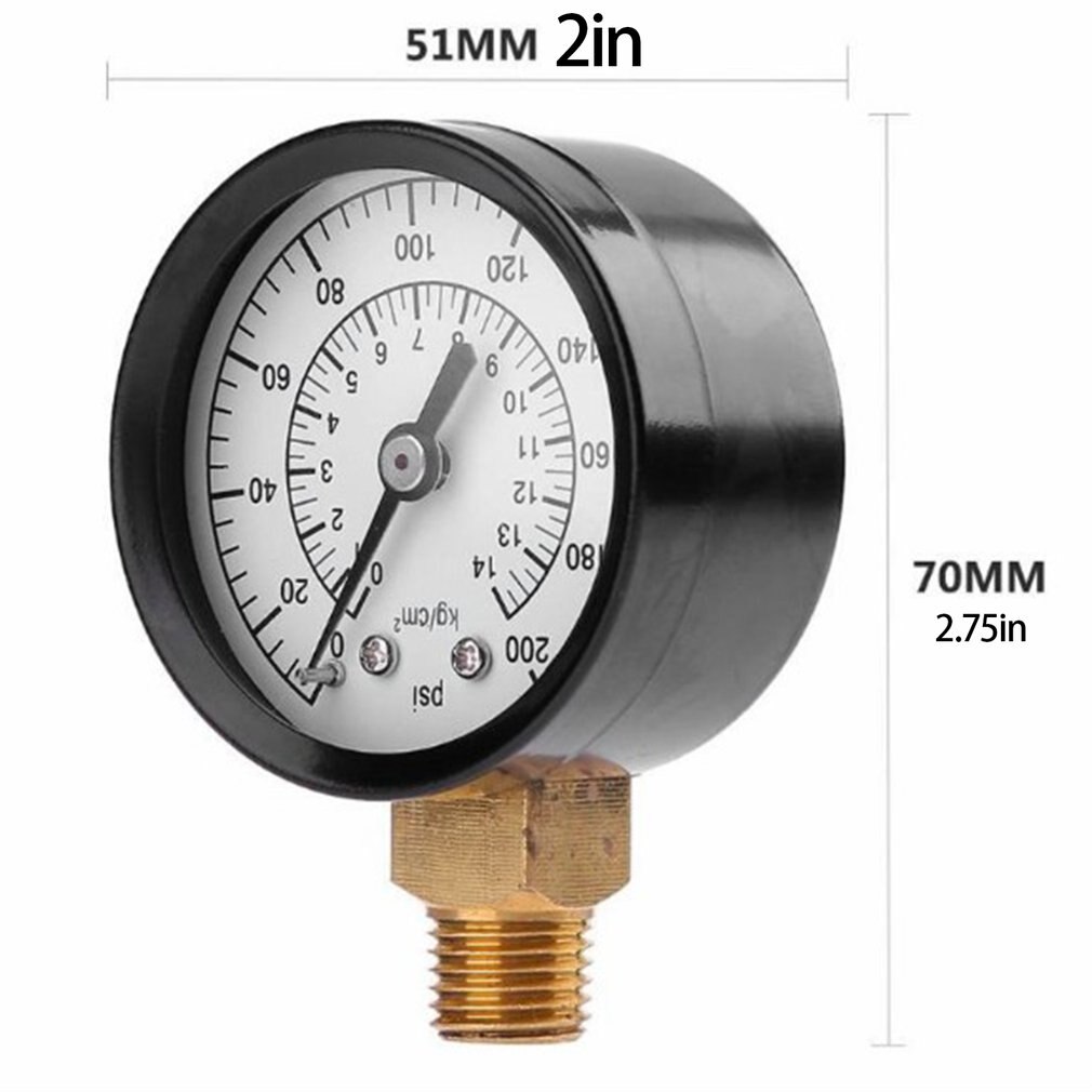 1/4 Inch NPT Side Mounted 0-200psi Portable Pressure Gauge Dial Air Compressor Pressure Gauge Hydraulic Pressure Tester