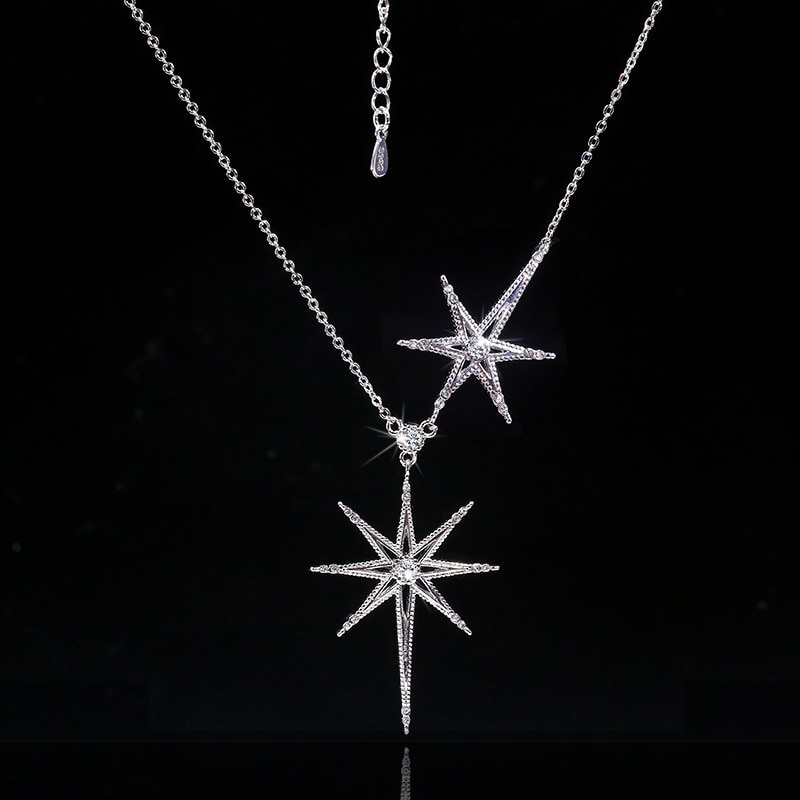 Charm Star Lab Diamond cz pendant 925 sterling silver Party Wedding Pendant chain necalace for women Bridal Jewelry
