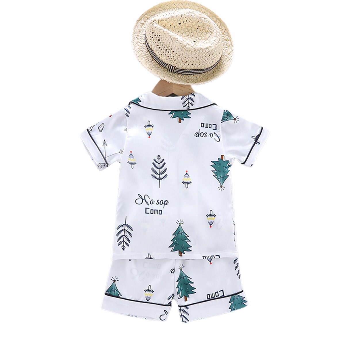 Herfst Zomer Schattige Beer Tropische Print Peuter Baby Kids Jongen Knop Stitch Nachtkleding Nachtkleding Pyjama Set Homewear