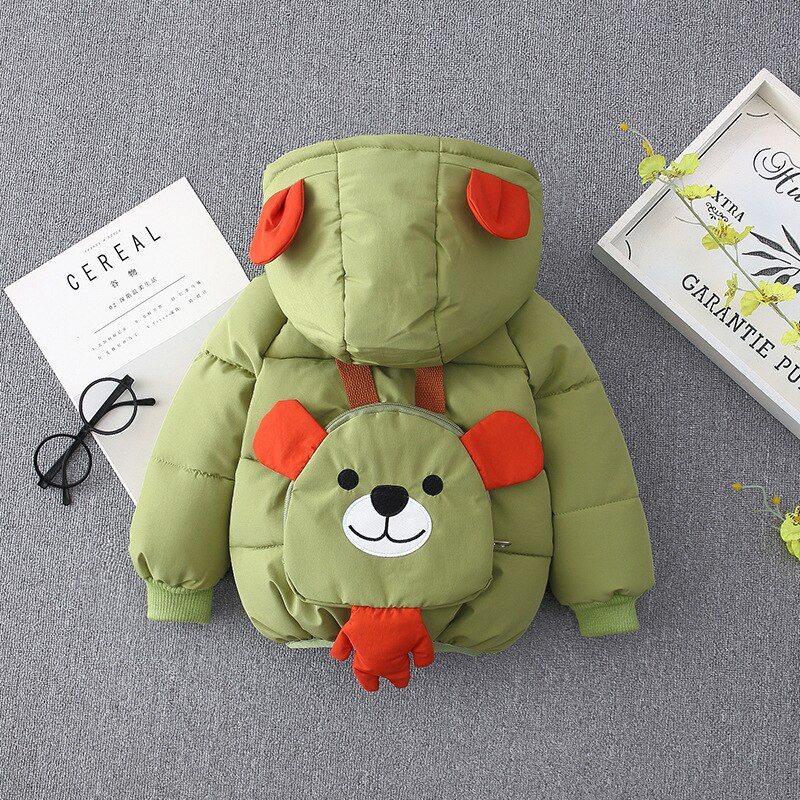 Winter Baby Meisjes Hooded Cartoon Beer Katoen Gewatteerde Warme Jassen Kids Sneeuw Wear Jongens Bovenkleding Kinderen Parka Jassen Casaco: green / 12m
