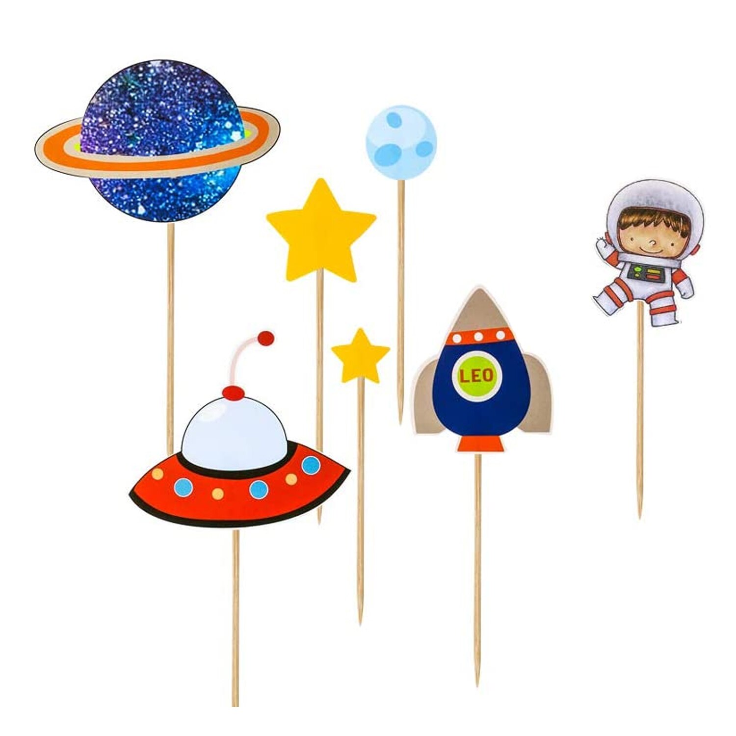 9PCS DIY Outer Space Earth Planets Cake Cupcake Toppers Decorations for Birthday Christmas Festivals Wedding Party Supplies: 7PCS