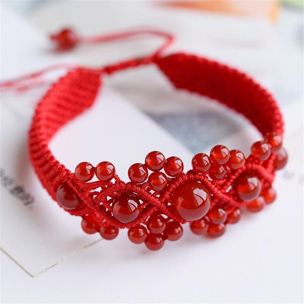 Natuurlijke Rode Edelstenen Charme Armbanden Voor Vrouwen Handgemaakte Vlechten Verstelbare Rode Draad Armbanden Broeksbanden Sieraden Pulseiras