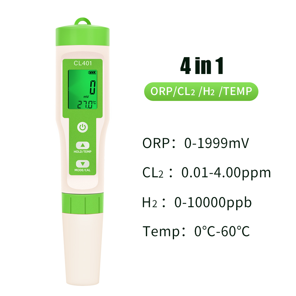 5-in-1-Chlormessgerät PH CL2 H2 ORP Temperaturmessgerät Wasserqualitätstester für Pools Trinkwasser Aquarium Schwimmbad: Gold