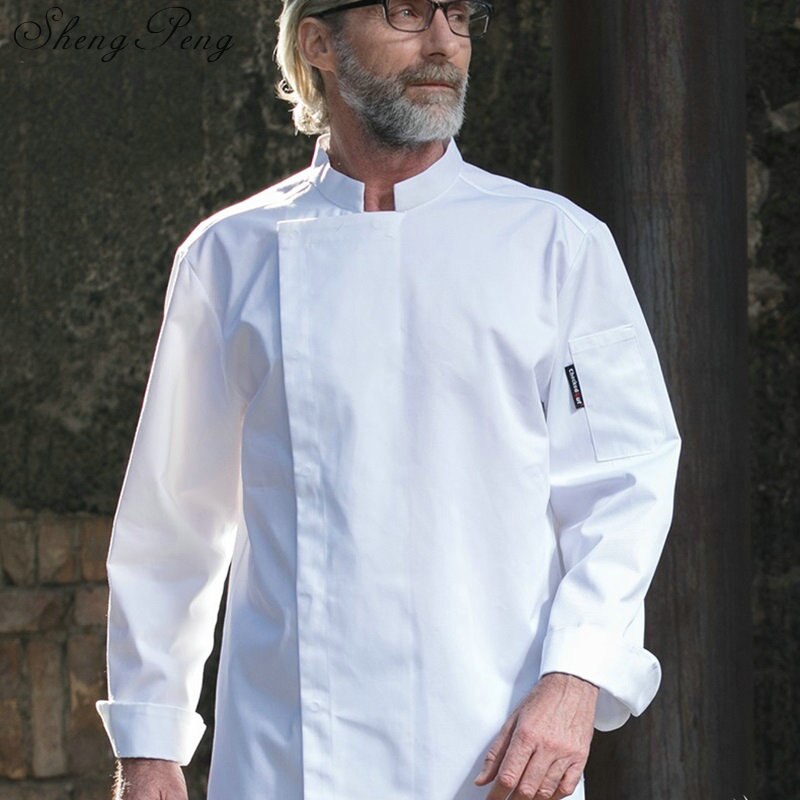Food service long sleeve head chef uniform restaurant hotel kitchen white grey chef jacket chef coat CC341: 1 / M