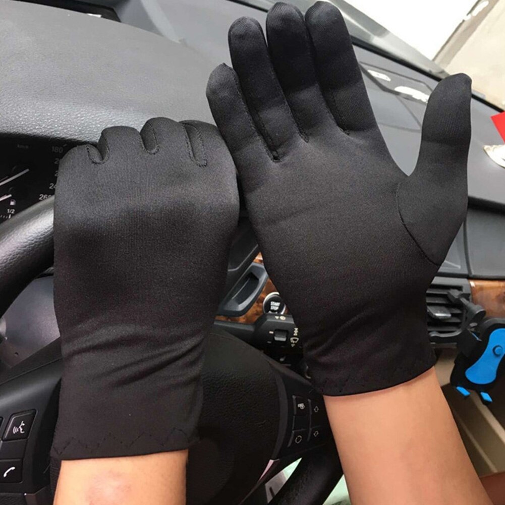 Guantes blancos y negros de para hombre y mujer, guantes finos elásticos, guantes de joyería ajustados para baile, guantes para conducir en la muñeca, guantes de dedo completo para camarero