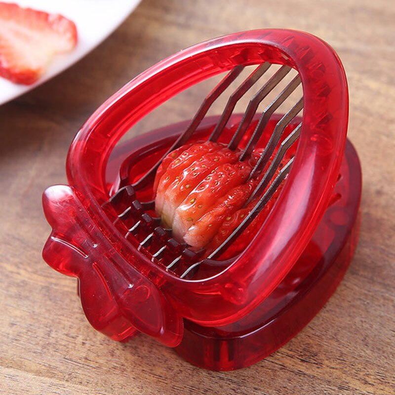 Strawberry Slicer Fruit Cutter Carving Tool Salad Cutter Stainless Steel Strawberry Cutter Fruit Slicer Portable Kitchen Gadgets