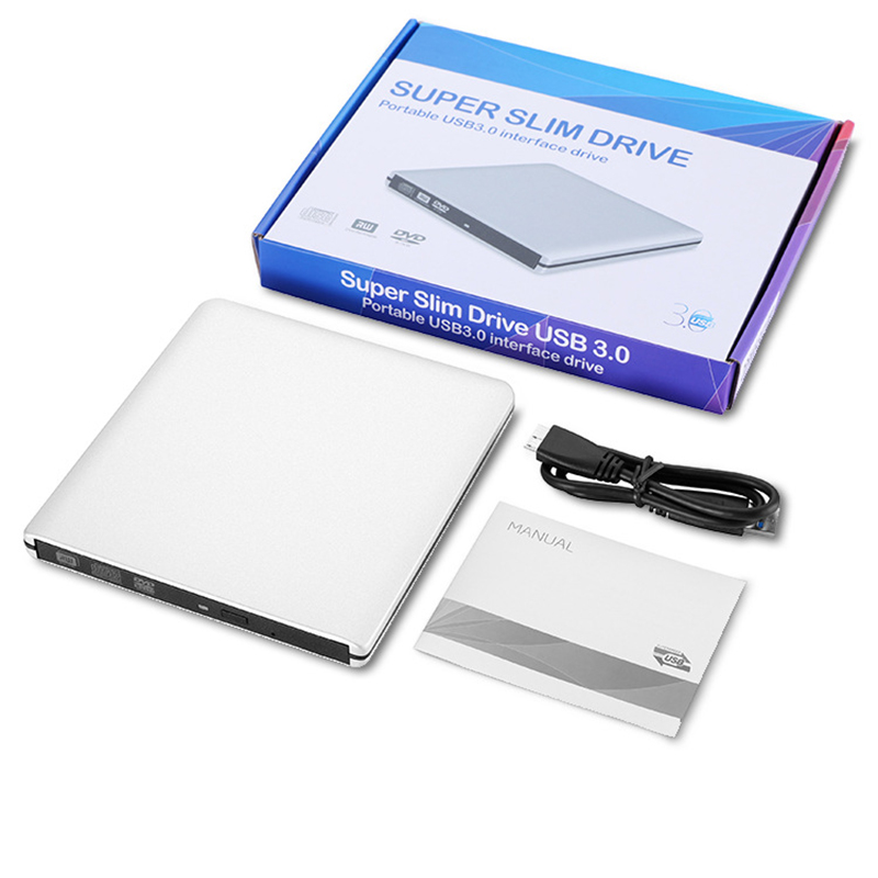 Unidade óptica externa ultrafina com gravador de cd/dvd, usb 3.0,  em liga de alumínio, compatível com cd+/-rw e dvd+/-rw para laptops e pcs.