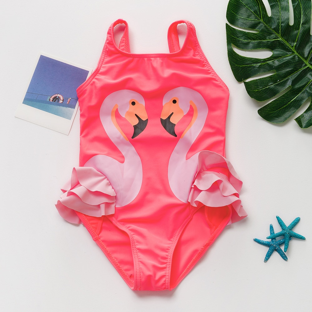 Girls Flamingo Swimsuit One Piece Bathing Suits For Girls Summer Beachwear Suit Cartoon Children Girls Swimwear