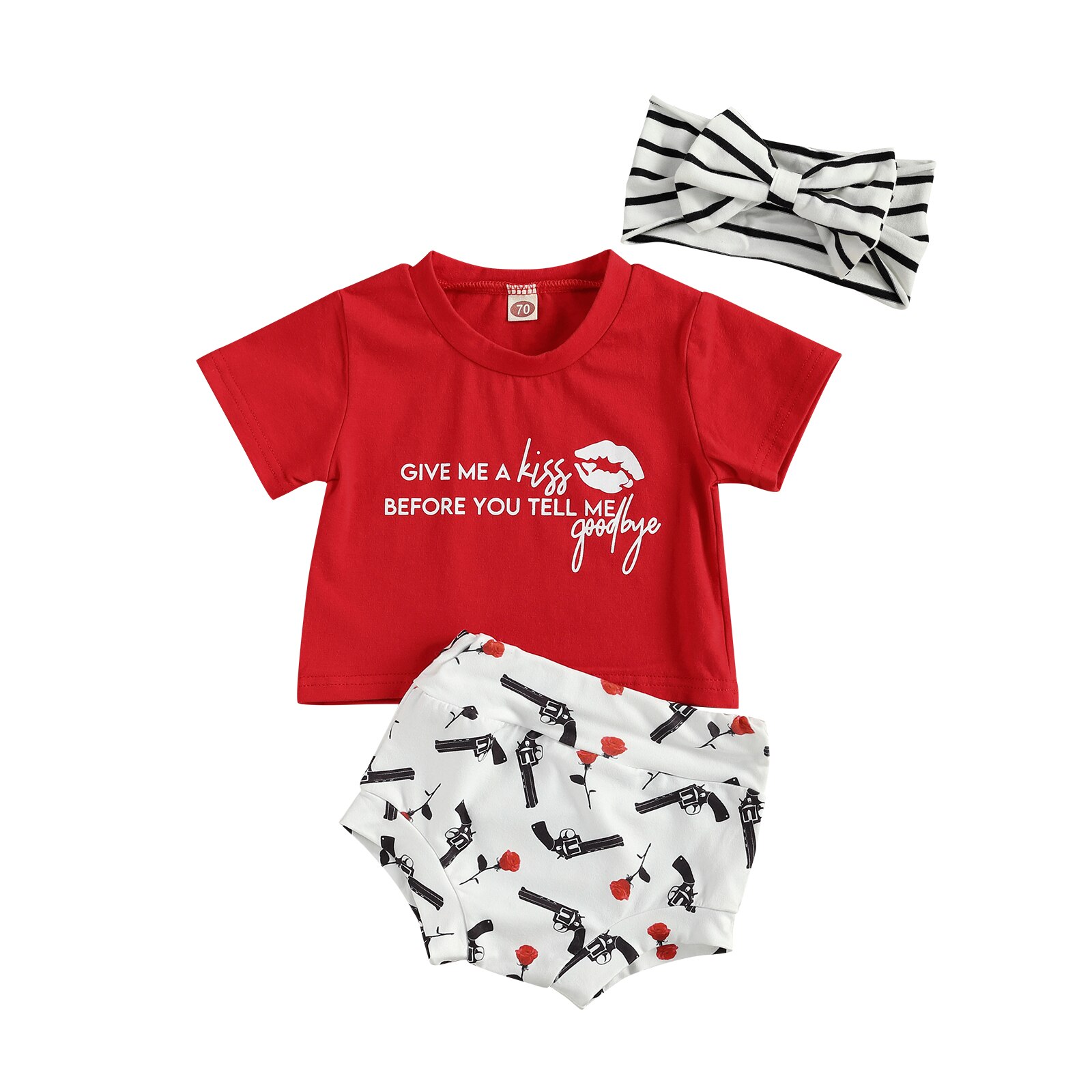 Ensemble de vêtements pour bébés filles et garçons, 3 pièces, pour la saint-valentin, motif en T à manches courtes/Short en peau de serpent: C / 24M