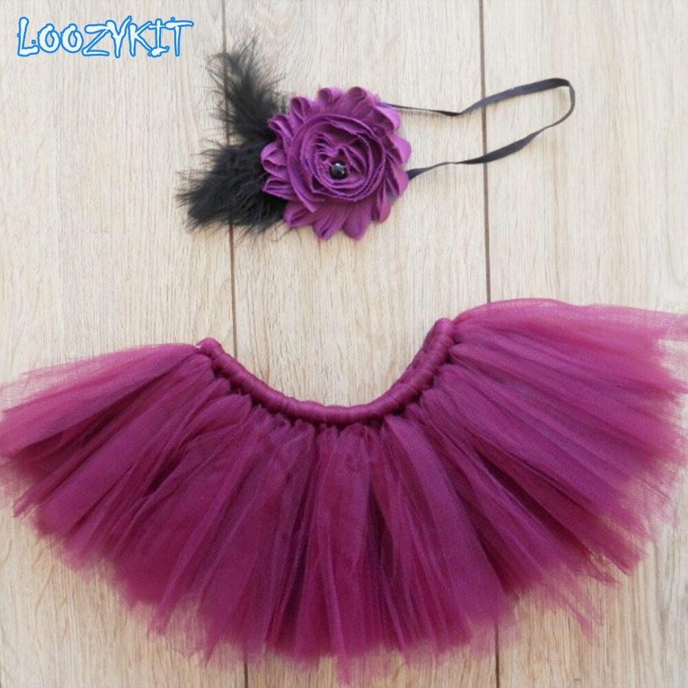 Meisje Tule Tutu Rok En Bloem Hoofdband Set Pasgeboren Fotografie Props Baby: Purple