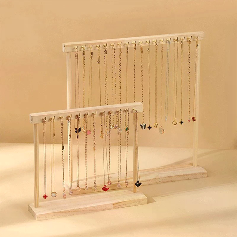 Jewelry Organizer Display Stand Solid Wood Necklace Hanging Countertop Rack For Chains Earrings Bracelets Showcase Storage Rack