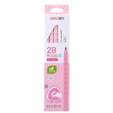 12 Pencils Deli Easy Grip Triangle Pen Pencil 2B/HB Primary School Children Stationery Wooden Lead Pencils School Supplies: 12 Pencils PINK 2B