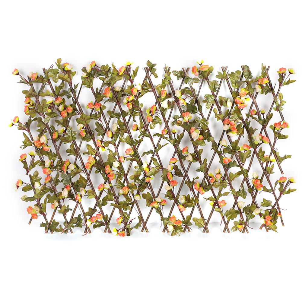 Ekspanderende trellis hegn træ hæk med kunstige blomster blade uv beskyttet privatliv skærm til haven hegn baghave 40cm