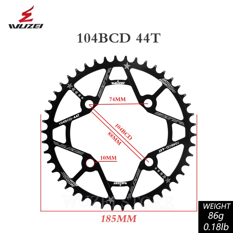 Wuzei Bcd Crown 104 łańcuch owalny bezpośredni montaż pojedyncza korona świeca Pe Monoplate Mtb korba 32 34 36 38 40 42 zęby łańcuch pierścień: round 104bcd 44T