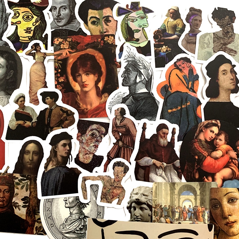 50/100pcs Renaissance artist Stickers For Car Laptop PVC Backpack Home Decal Pad Bicycle Waterproof Decal