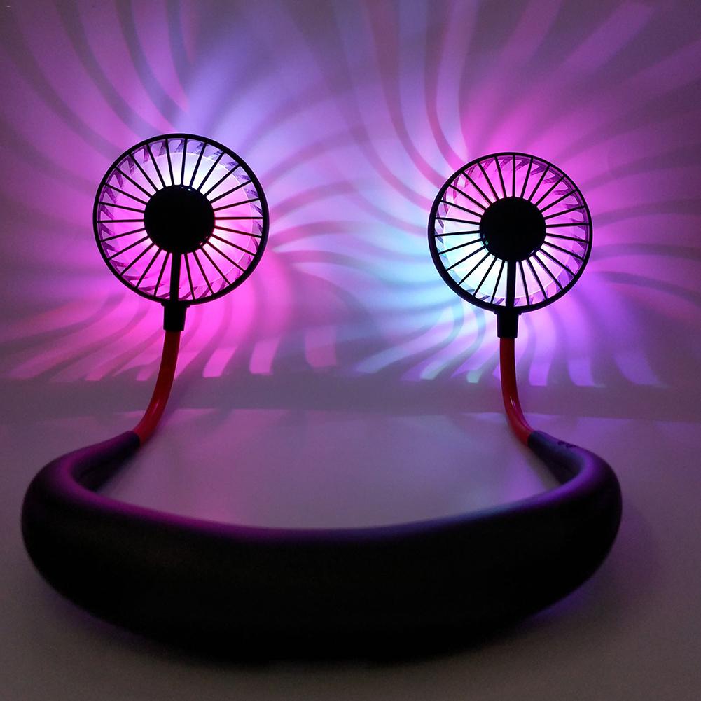 Ventilador portátil iluminado 2 ventiladores de cuello colgante USB recargable cubierta Halter deportes luz aromaterapia ventilador de