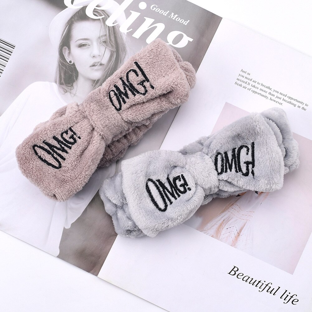 Voor Vrouwen Meisjes Hoofdbanden Omg Brief Coral Fleece Wassen Gezicht Boog Haarbanden Hoofddeksels Haarbanden Tulband Haar Accessoires