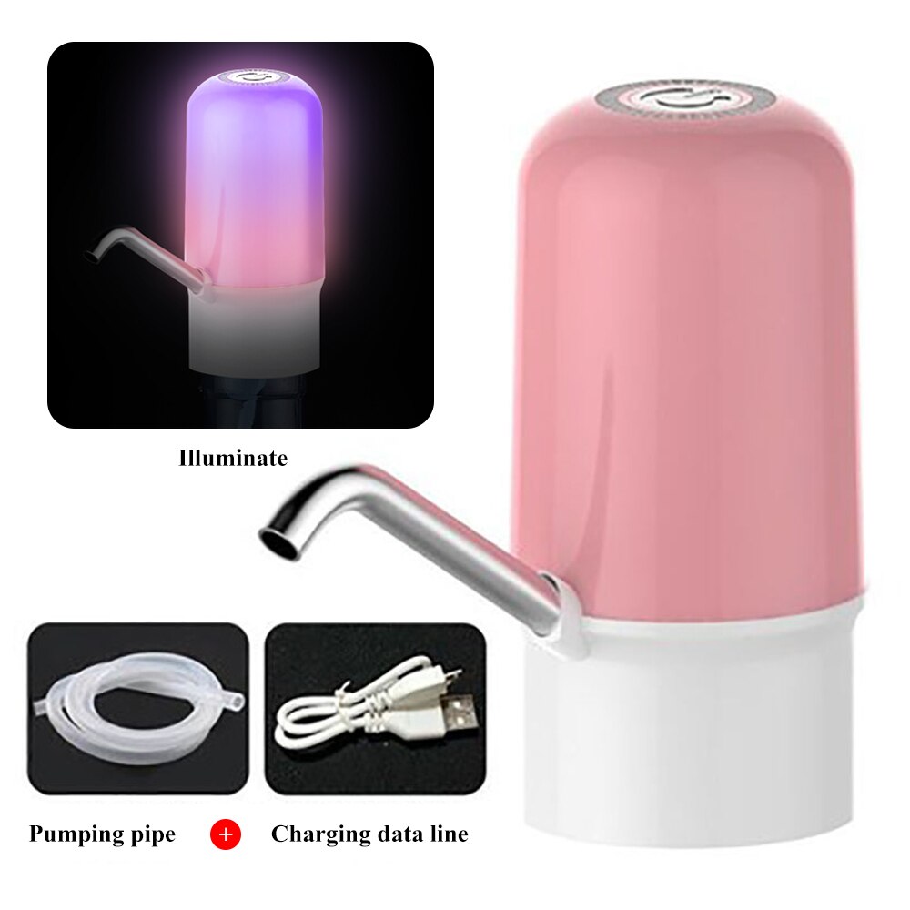 Electric Water Dispenser Bottle USB Charging Dispenser Gallon Portable Switch Drinking Water Bottle Pump For Home Office: pink with LED