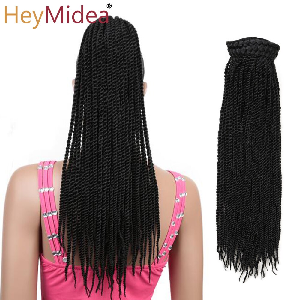 Braided Drawstring Ponytail 20''Box Braids Ponytail Bun Clip-in Afro Natural Ponytail Crochet Braided Hair Extensions for Woman