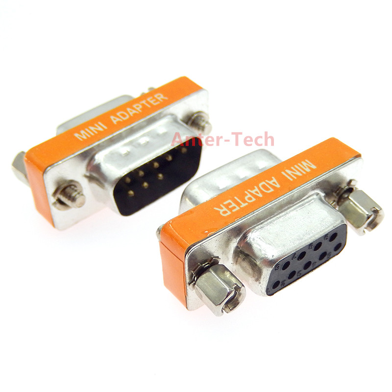 DB9 9 pines macho a hembra/macho a macho/hembra a hembra/mini adaptador cambiador de género conector Com de enchufe serie RS232: Castaño