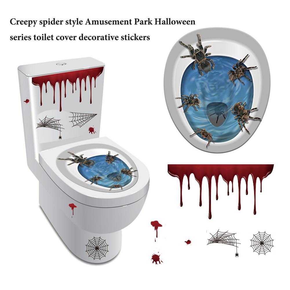 ROFARSO Halloween Toilet Lid Decals 3D Horrible Wall Stickers DIY Scary Home Decor Bathroom Screaming Bloody Dark Creatures Decoration Poster For