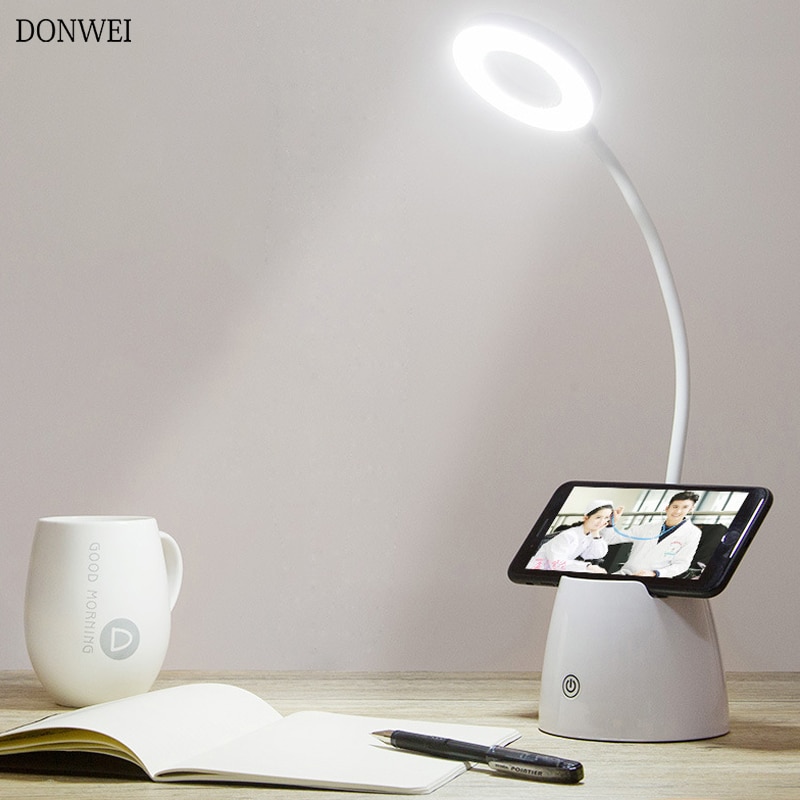 Touch Dimbare LED Bureaulamp Flexibele USB Oplaadbare Aanpassing Tafel Leeslamp met telefoon houder Pen houder voor Kinderen