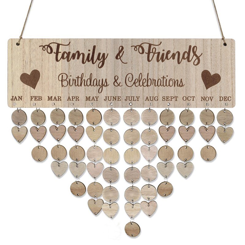Calendrier de rappel d'anniversaire en bois, pour la famille et les amis, Plaque murale suspendue, signe,: JM01061